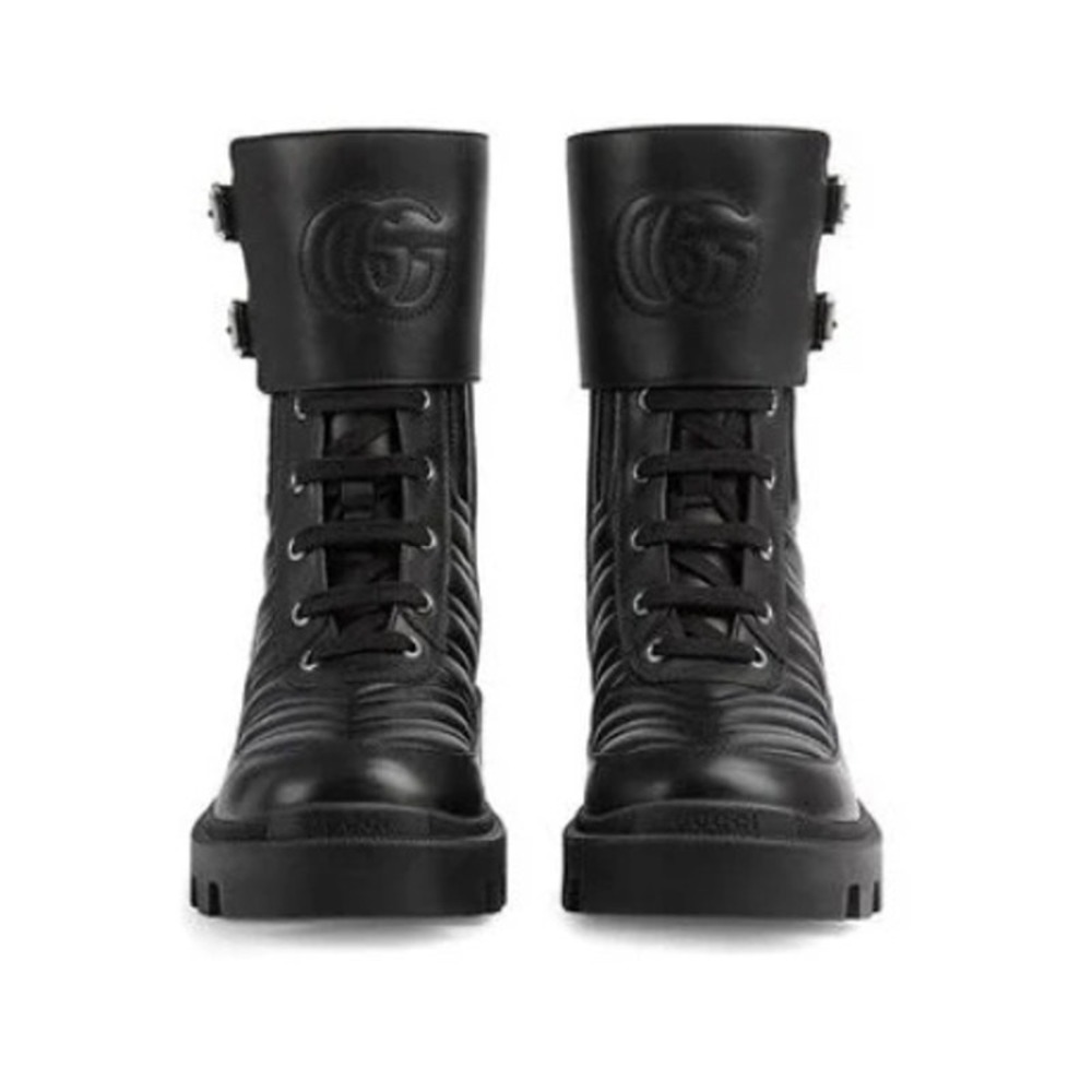 Gucci Frances Quilted Leather Combat Boots in Black Size 37.5 - Picture 10 of 16